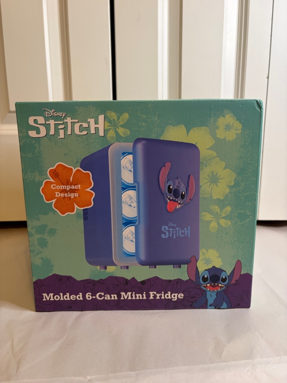 Disney Purple Stitch Mini Fridge with Blue Graphic